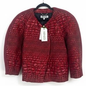 Kenzo Red Crocodile Embossed Blazer Cocoon Shoulder size 36 NWT